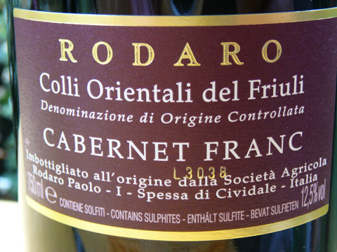 Cabernet Franc, Colli Orientali del Friuli, Paolo Rodaro 2007 Cabernet Franc, Colli Orientali del Friuli, Paolo Rodaro 2007
