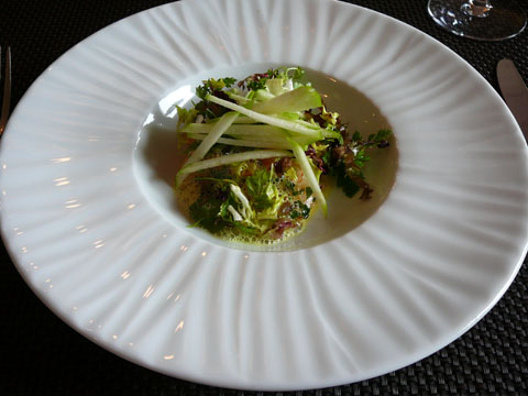 Auberge de la Veveyse St-Légier : Fricassée de crevettes au curry, méli-mélo de salades