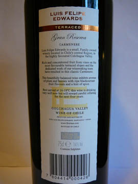 Carmenere Terraced Gran Reserva, Luis Felipe Edwards, 2008 Carmenere Terraced Gran Reserva, Luis Felipe Edwards, 2008