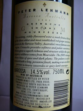 GSM, Grenache Shiraz Mourvèdre, Barossa, Peter Lehmann, 2005 GSM, Grenache Shiraz Mourvèdre, Barossa, Peter Lehmann, 2005