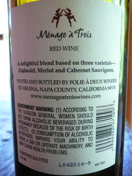 Ménage à Trois, California Red Wine, 2008 Ménage à Trois, California Red Wine, 2008