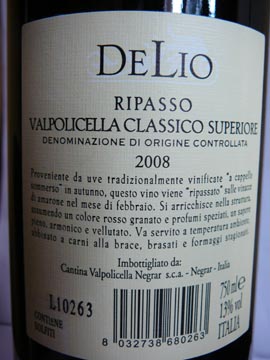 Ripasso Valpolicella Classico Superiore DeLio, 2008 Ripasso Valpolicella Classico Superiore DeLio, 2008