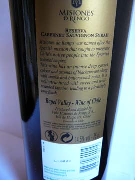 Cabernet Sauvignon Syrah, Misiones de Rengo, 2009 Cabernet Sauvignon Syrah, Misiones de Rengo, 2009