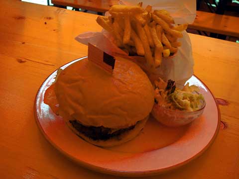 Hamburger, frites et cole slaw