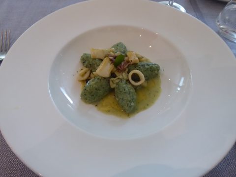 Gnocchi, ricotta, orties, calamaretti