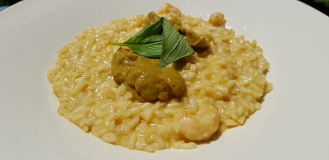 Restaurant L’Ingrédient - Onnens : Risotto aux langoustines, guacamole au gin